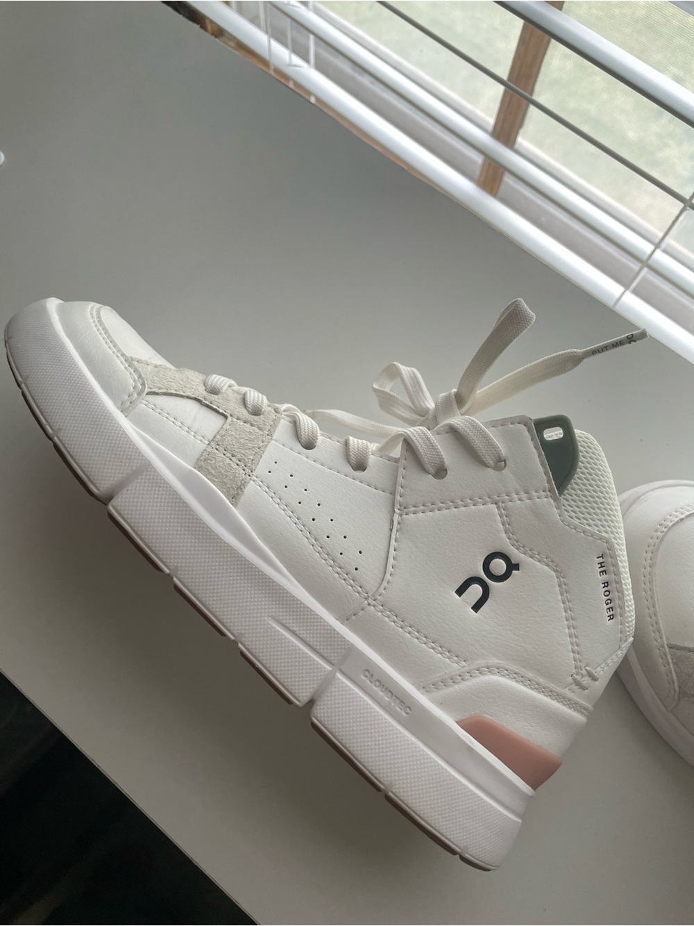 On Running Women’s The Roger High-Top Athletic Shoe - White/Rose/Green Accent
